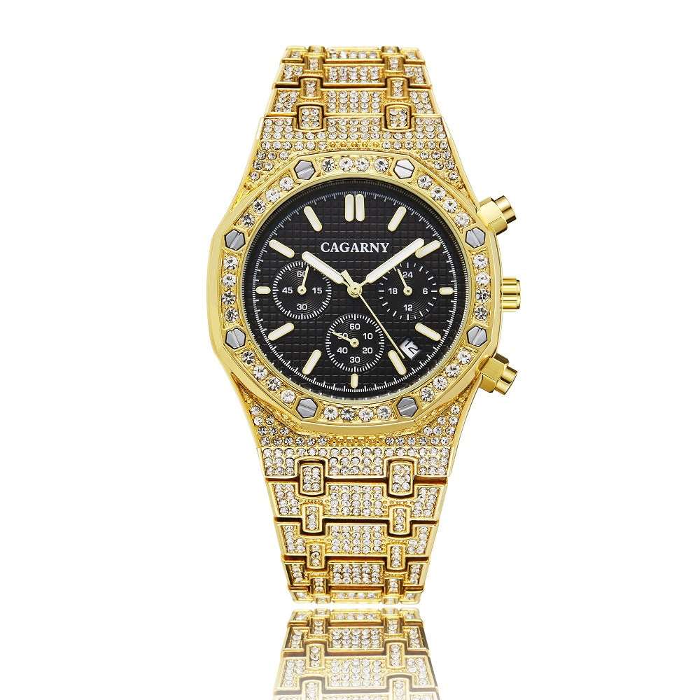 CAGARNY 6881--Shang Sports Business Men's Watch With Gold And Diamonds