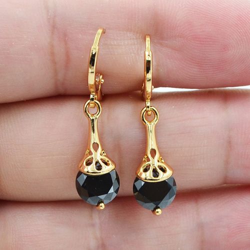 Gold Plated Stone Pierced Dangle Earrings PrestigePearls