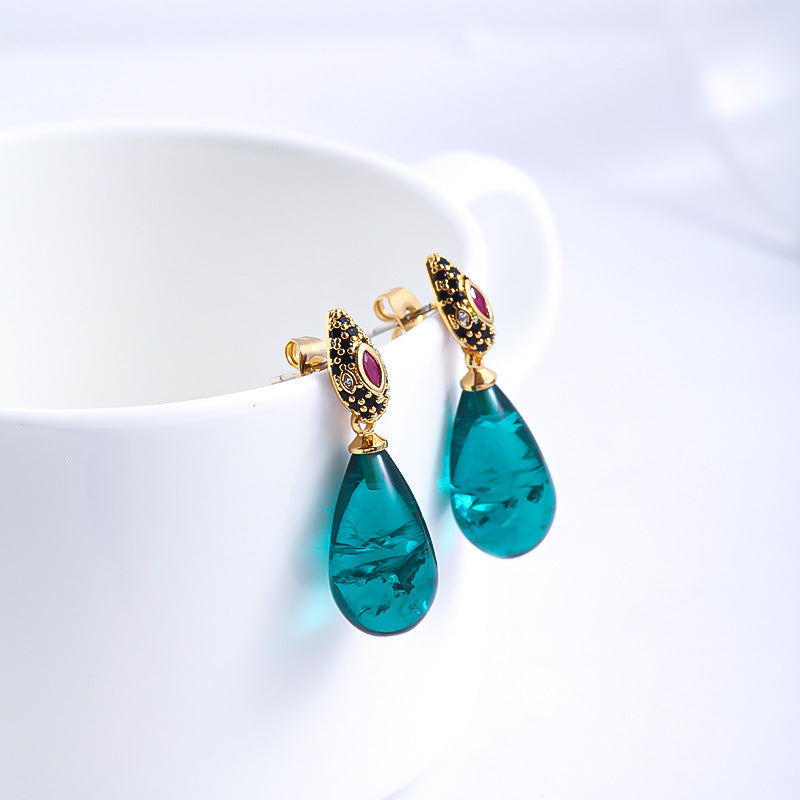 Green Water Drop Design Full Of Diamond Earrings PrestigePearls