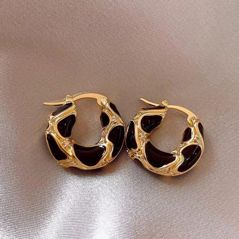 Fashion Jewelry New Trendy Enamel Color Gold Plated Metal Texture Small Hoop Earrings PrestigePearls