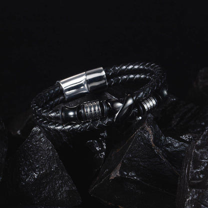 Noir Weave Leather Cuff_ Fashion Full black Multi-layer Hand-woven Leather Bracelet PrestigePearls