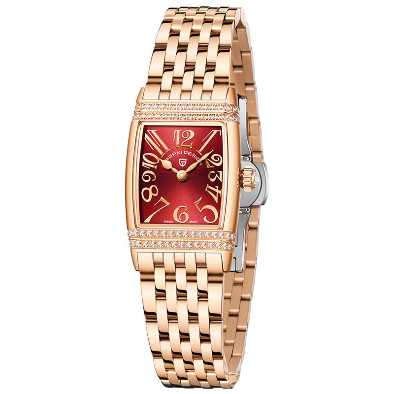 Women's Fashion Shell Face Square Quartz Watch With Diamonds PrestigePearls