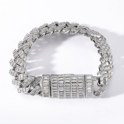 Men's Wide Cubic Zirconia Diamond Flap Buckle Bracelet - prestigepearls