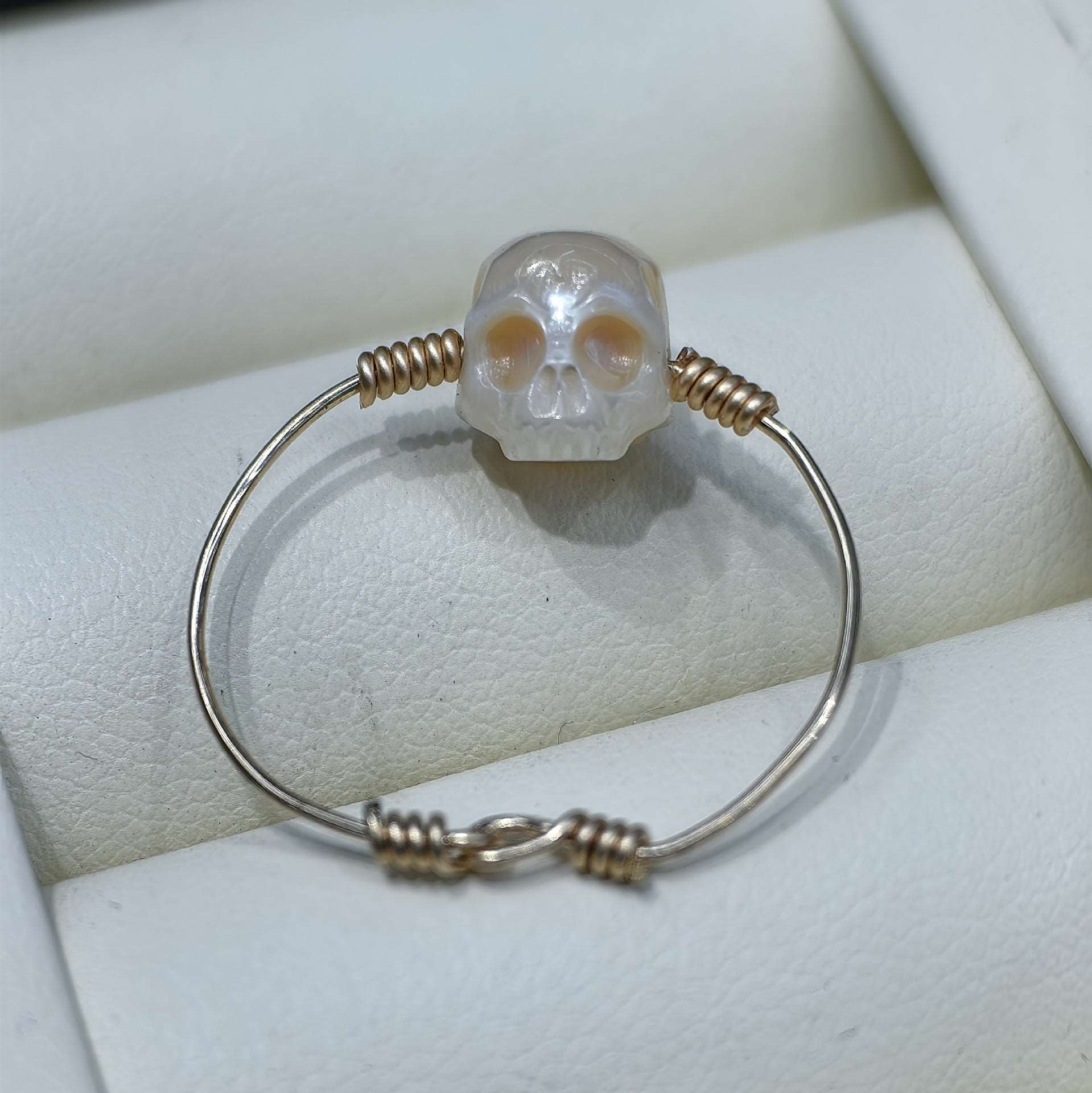 8-9mm Natural Freshwater Carved Pearl Advanced Skull European And American 14k Bag Gold Rings