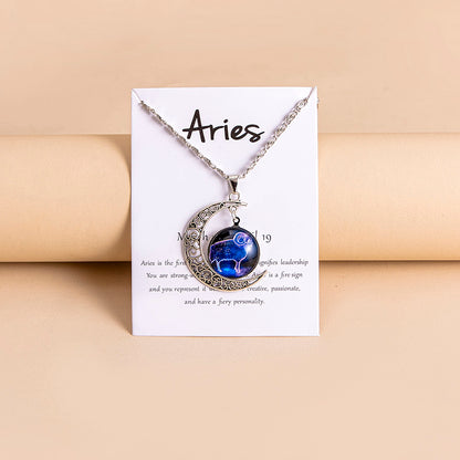 12 Zodiac Sign Glass Charms Moon Pendant Necklace PrestigePearls