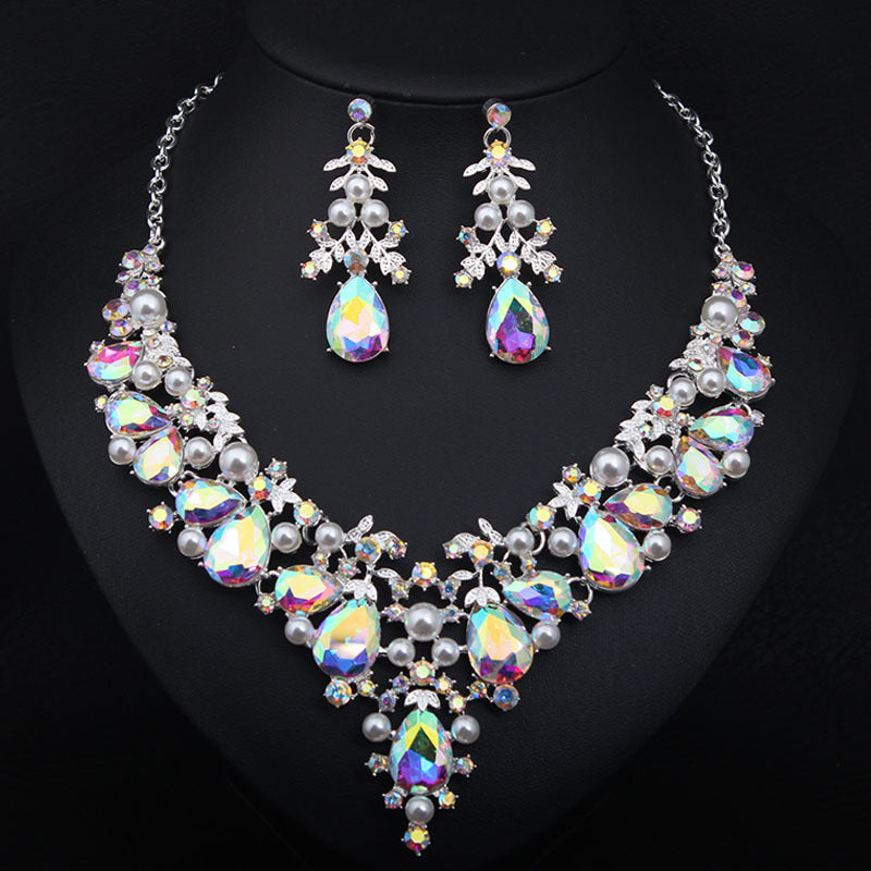 Crystal Pearl Gemstone Necklace And Earrings Set PrestigePearls