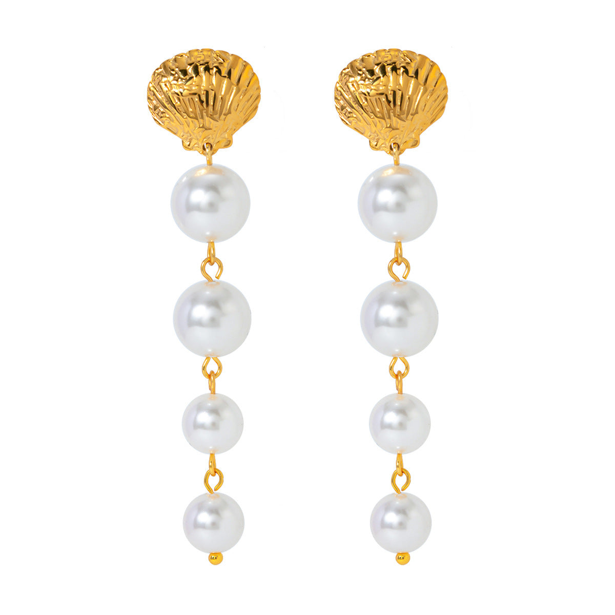 Temperament Personality 18K Gold Stainless Steel Shell Pearl Tassel Earrings PrestigePearls