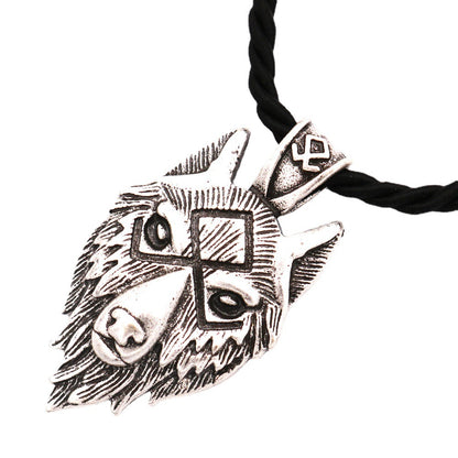 Viking Wolf Head Metal Necklace Luna Rune Amulet - prestigepearls