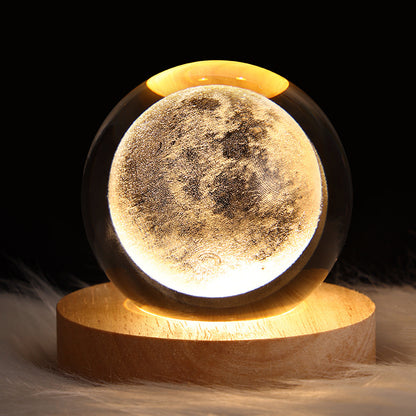 Luminous Starry Sky And Planets Moon Moon Crystal Ball Small Night Lamp Projection Ambience Light Creative Gift New Strange Gift - prestigepearls