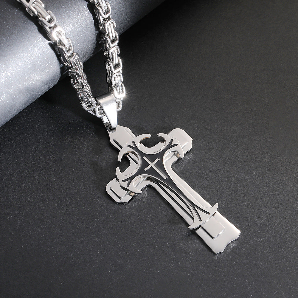 Fashion Jewelry Christian Trinity Latin Cross Necklace For Men Stainless Steel Three Layers Cross Pendants Necklaces Jewelry Gift PrestigePearls