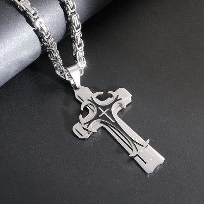 Fashion Jewelry Christian Trinity Latin Cross Necklace For Men Stainless Steel Three Layers Cross Pendants Necklaces Jewelry Gift PrestigePearls