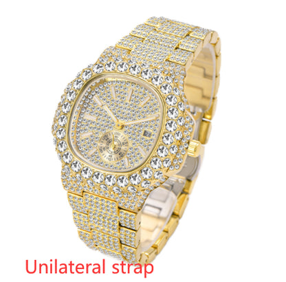 Full Diamond Hip Hop Calendar Luminous Quartz Waterproof Business Men's Gold Watch PrestigePearls