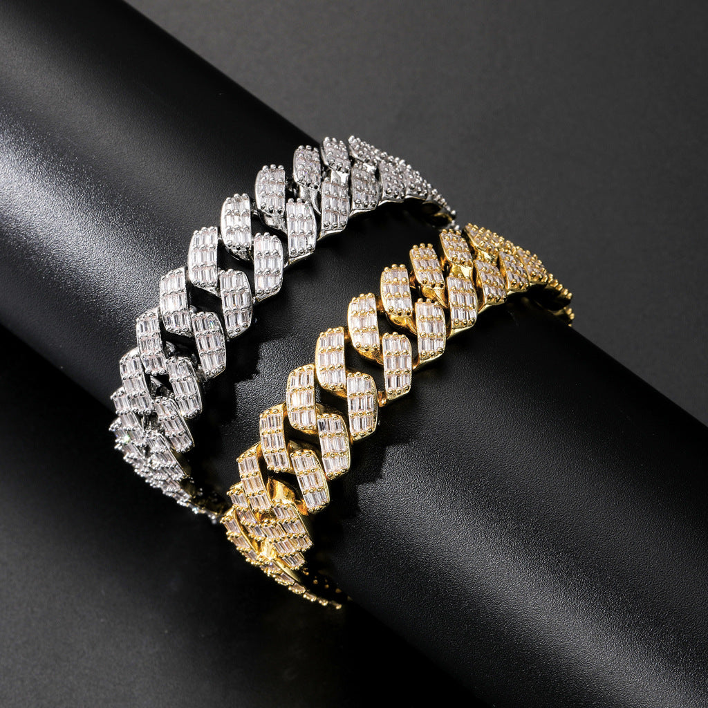 Men's Wide Cubic Zirconia Diamond Flap Buckle Bracelet - prestigepearls