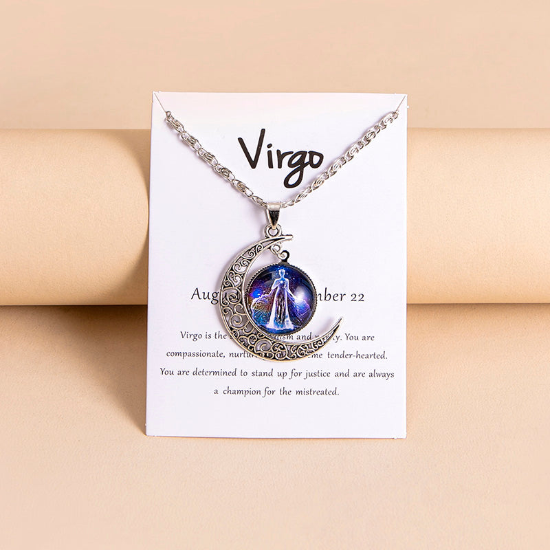 12 Zodiac Sign Glass Charms Moon Pendant Necklace PrestigePearls