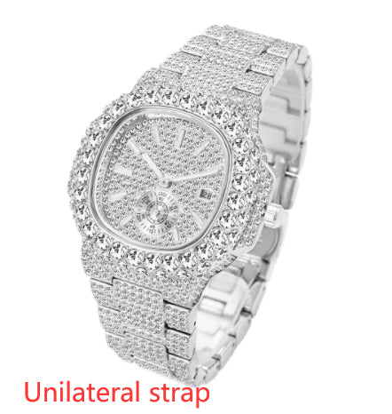 Full Diamond Hip Hop Calendar Luminous Quartz Waterproof Business Men's Gold Watch PrestigePearls