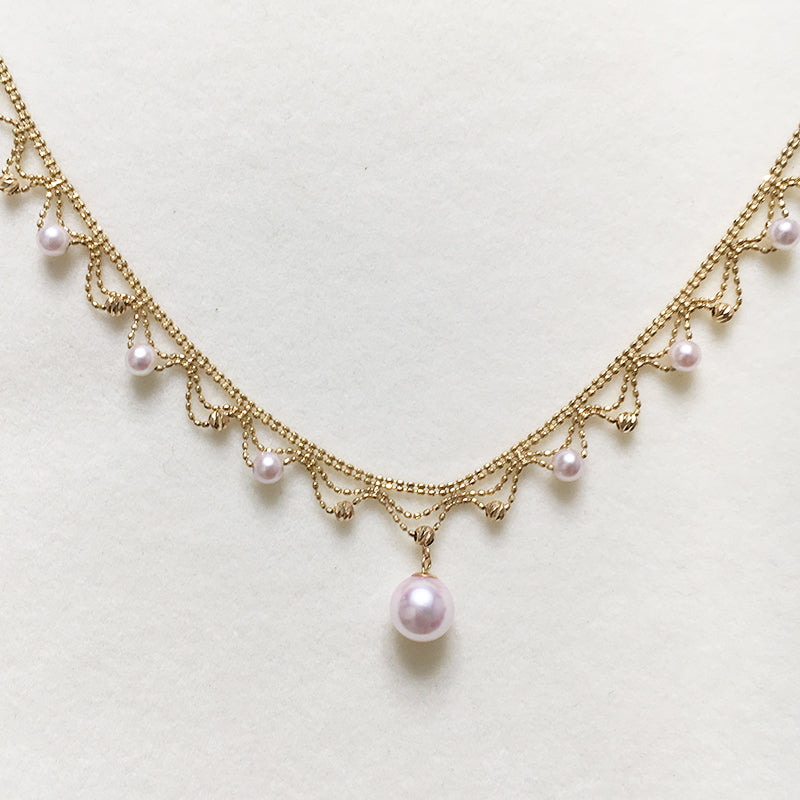 Aurora Japanese 18k Gold Lace Pearl Necklace PrestigePearls