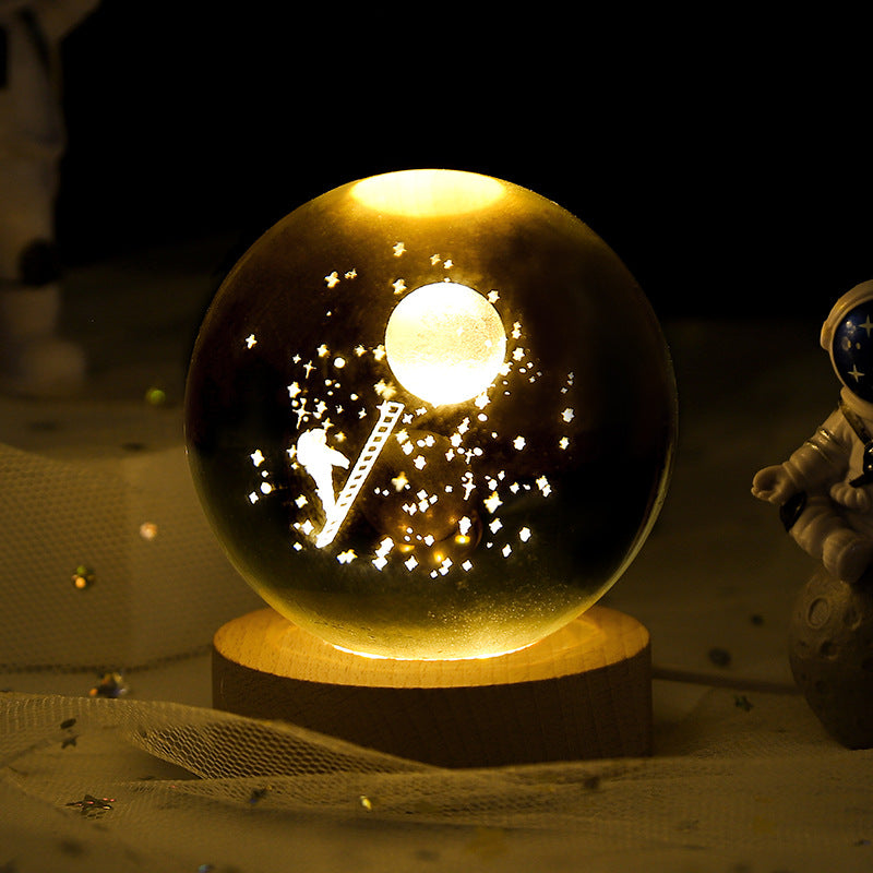 Luminous Starry Sky And Planets Moon Moon Crystal Ball Small Night Lamp Projection Ambience Light Creative Gift New Strange Gift - prestigepearls