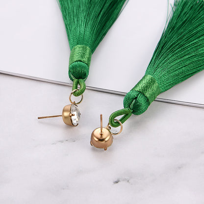 Rhinestone  Female Long Green Tassel Personalized Earrings PrestigePearls