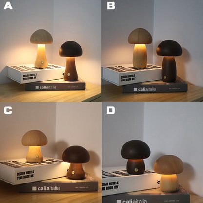 INS Wooden Cute Mushroom LED Night Light With Touch Switch  Bedside Table Lamp For Bedroom Childrens Room Sleeping Night Lamps Home Decor - prestigepearls