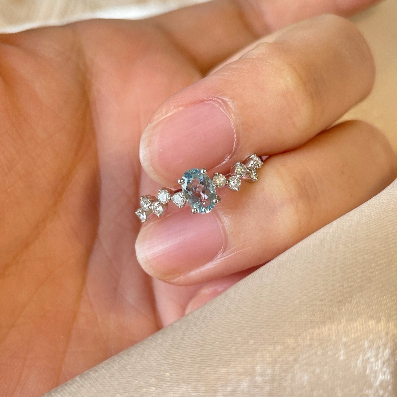 Women's Fashion Aquamarine Diamond Ring PrestigePearls