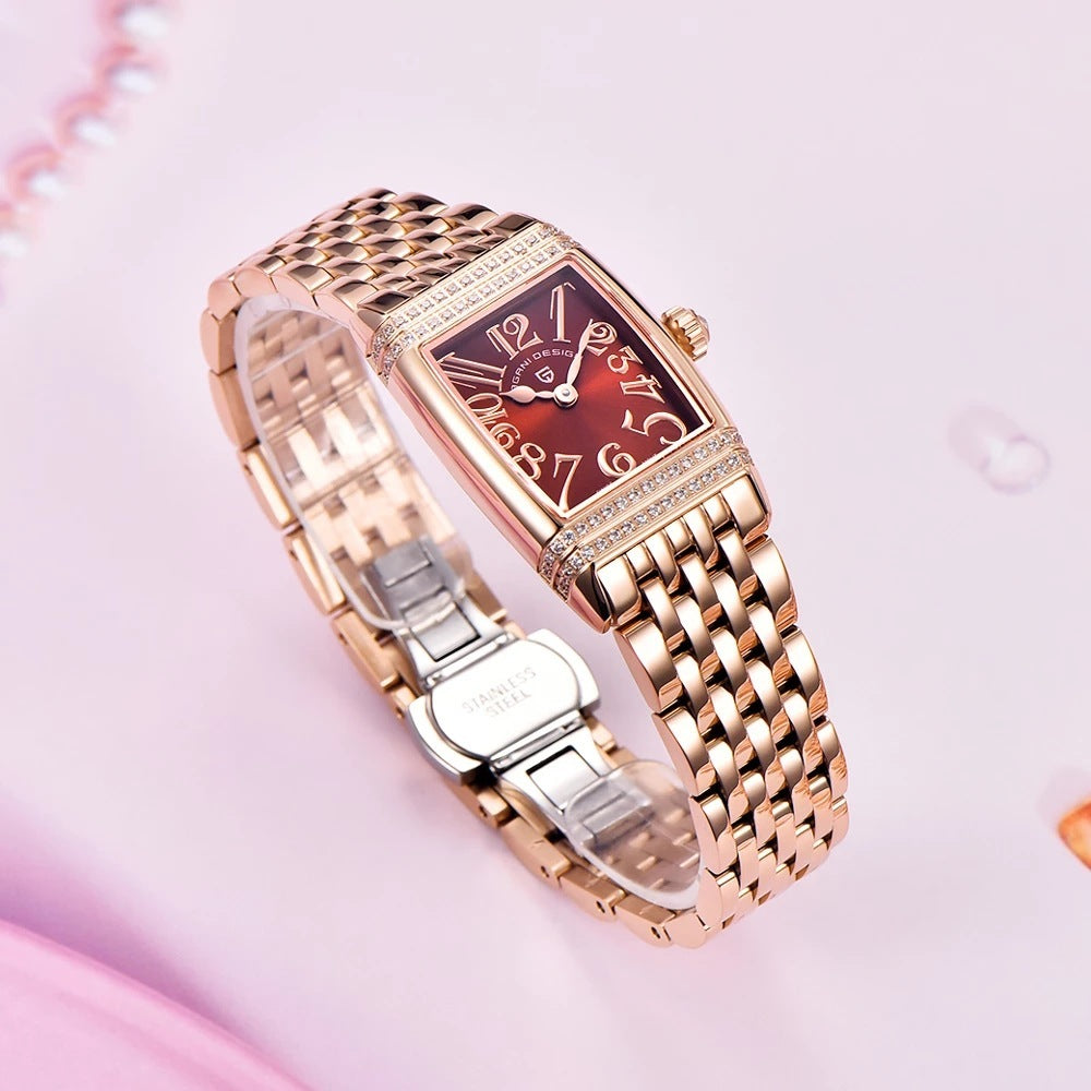 Women's Fashion Shell Face Square Quartz Watch With Diamonds PrestigePearls