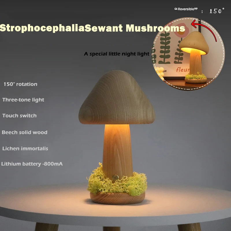 Twisted Mushroom Night Warm Light Touch Bedroom Bedhead Night Light Beech Wood LED USB Decorative Atmosphere Lamps Home Decor PrestigePearls