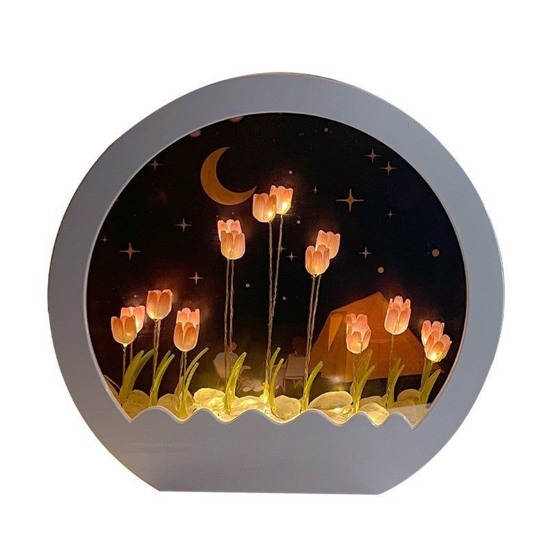 Tulip Rose Small Night Lamp Diy Handmade Mirror Flower Sea Bouquet Gift PrestigePearls