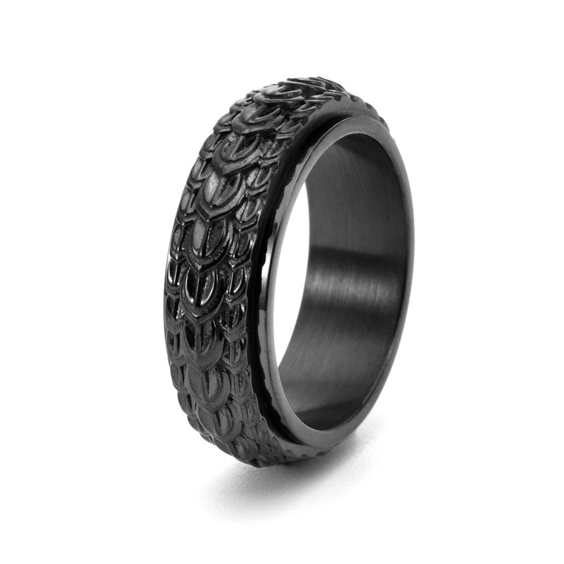 Personality Dragon Scale Rotatable Ring Male Titanium Steel PrestigePearls