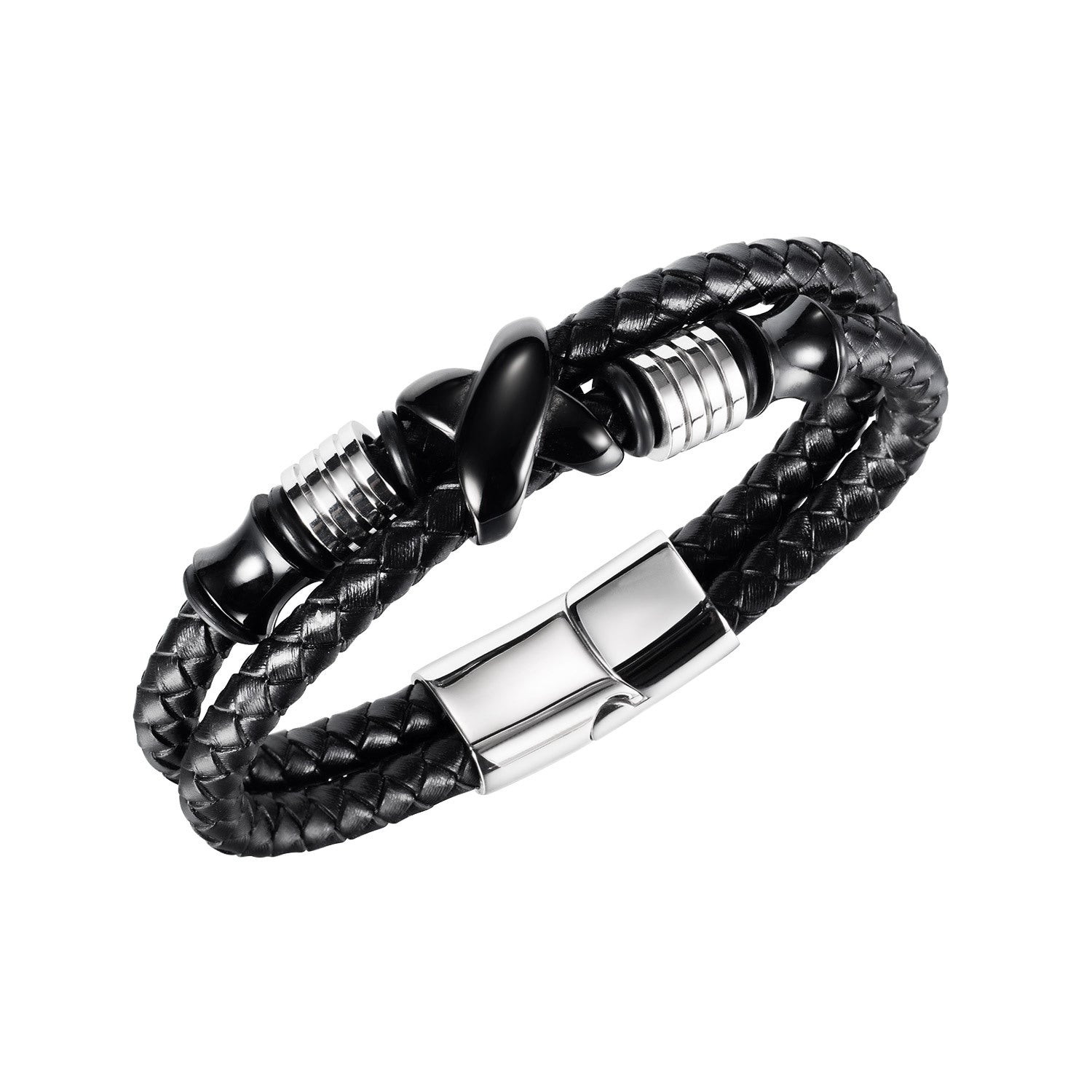 Noir Weave Leather Cuff_ Fashion Full black Multi-layer Hand-woven Leather Bracelet PrestigePearls