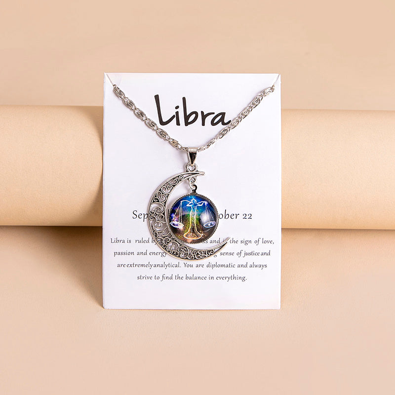 12 Zodiac Sign Glass Charms Moon Pendant Necklace PrestigePearls