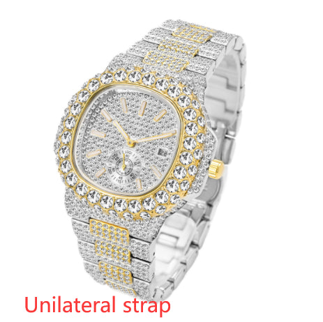 Full Diamond Hip Hop Calendar Luminous Quartz Waterproof Business Men's Gold Watch PrestigePearls