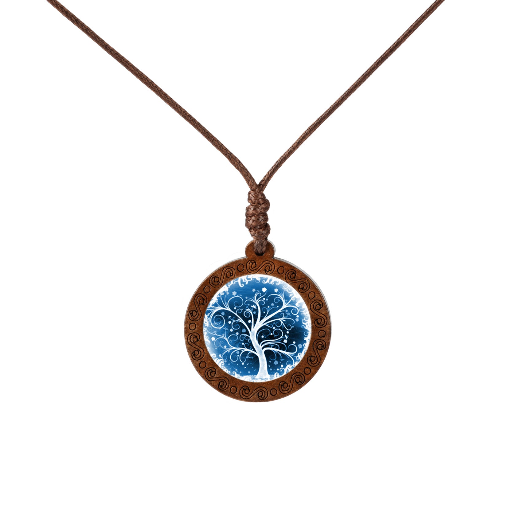 Wood Tree Of Life Time Stone Glass Pendant Necklace PrestigePearls