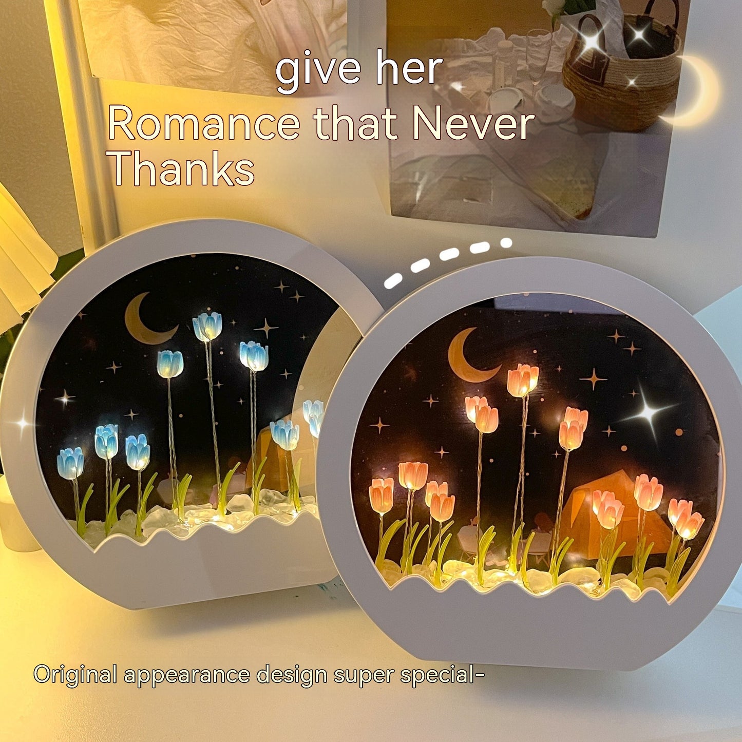 Tulip Rose Small Night Lamp Diy Handmade Mirror Flower Sea Bouquet Gift PrestigePearls