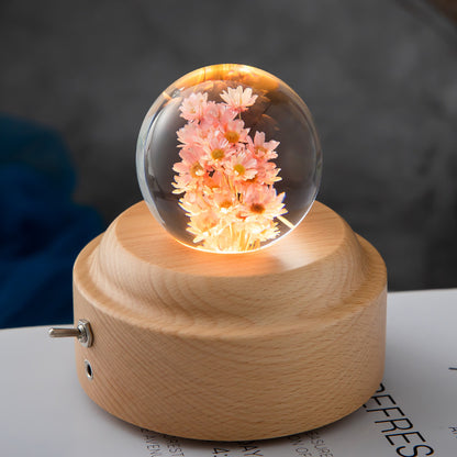 LED Night Light Flower Crystal Ball Children Night Lamp With Woodern Base Bedroom Ambient Light Creative Gift Night Light - prestigepearls