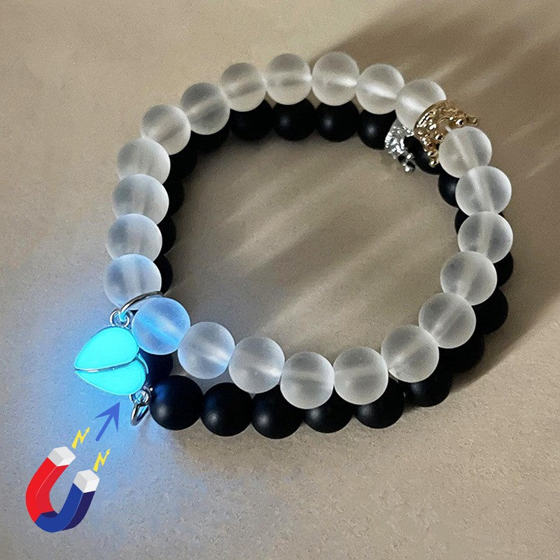 Luminous Crown Heart Bracelet Set_Fashion Jewelry 2pcs Handmade Crown Beaded Charms Bracelet Luminou Heart Glow In The Dark PrestigePearls