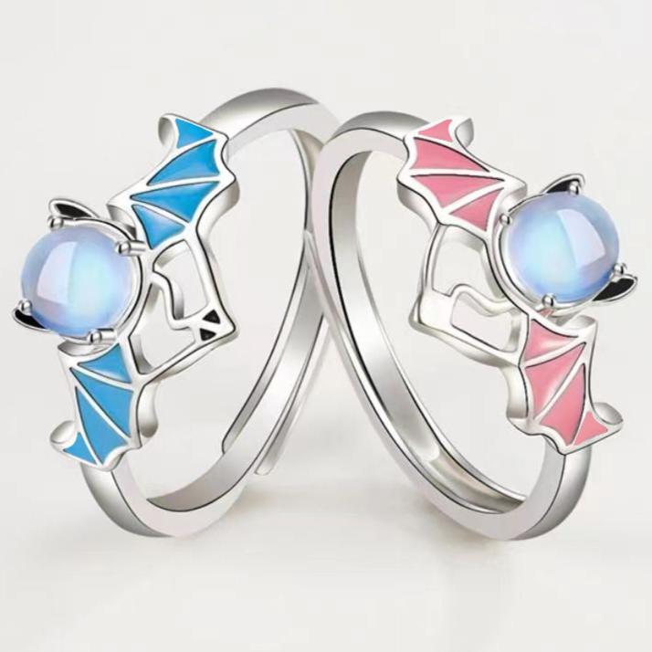 Silver Blue Moonlight Stone Angel Demon Ring - prestigepearls