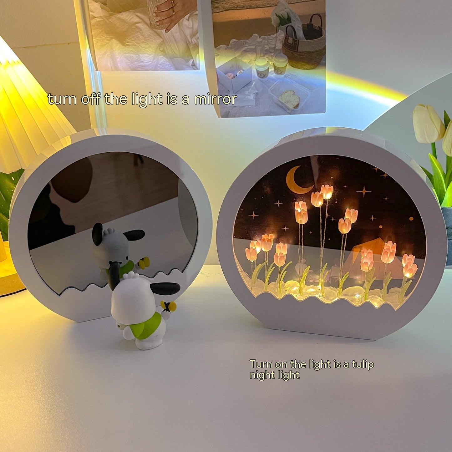 Tulip Rose Small Night Lamp Diy Handmade Mirror Flower Sea Bouquet Gift PrestigePearls