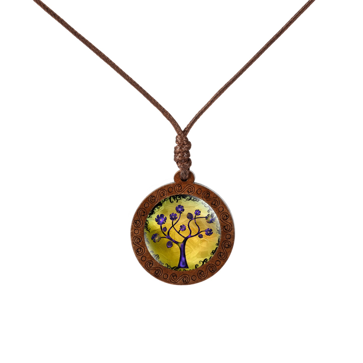 Wood Tree Of Life Time Stone Glass Pendant Necklace PrestigePearls