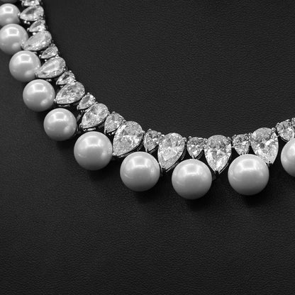 DivinerDine Jewelry Set__Pearl Zircon Earrings Necklace Set Dinner Jewelry PrestigePearls