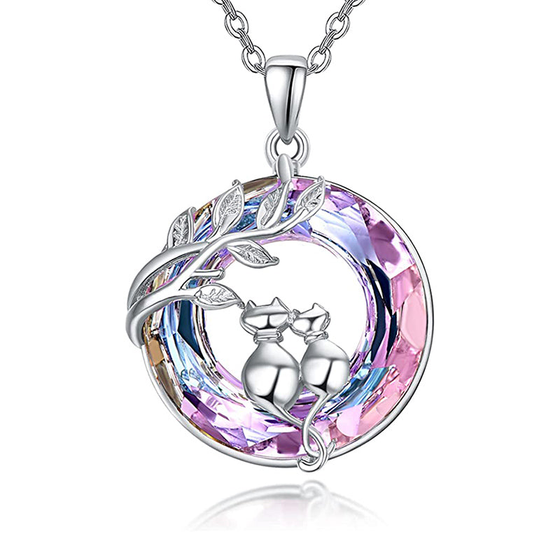 Fashion Purple Crystal Cat Necklace For Women Girls Cute Kitty Kitten Pendant PrestigePearls