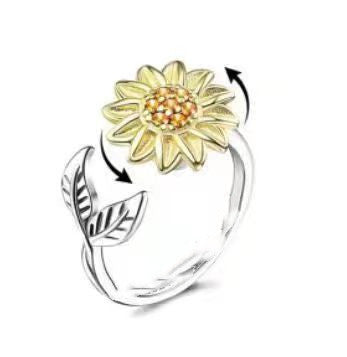 Relieve Stress Copper Micro Inlay Sunflower Spinning Ring PrestigePearls