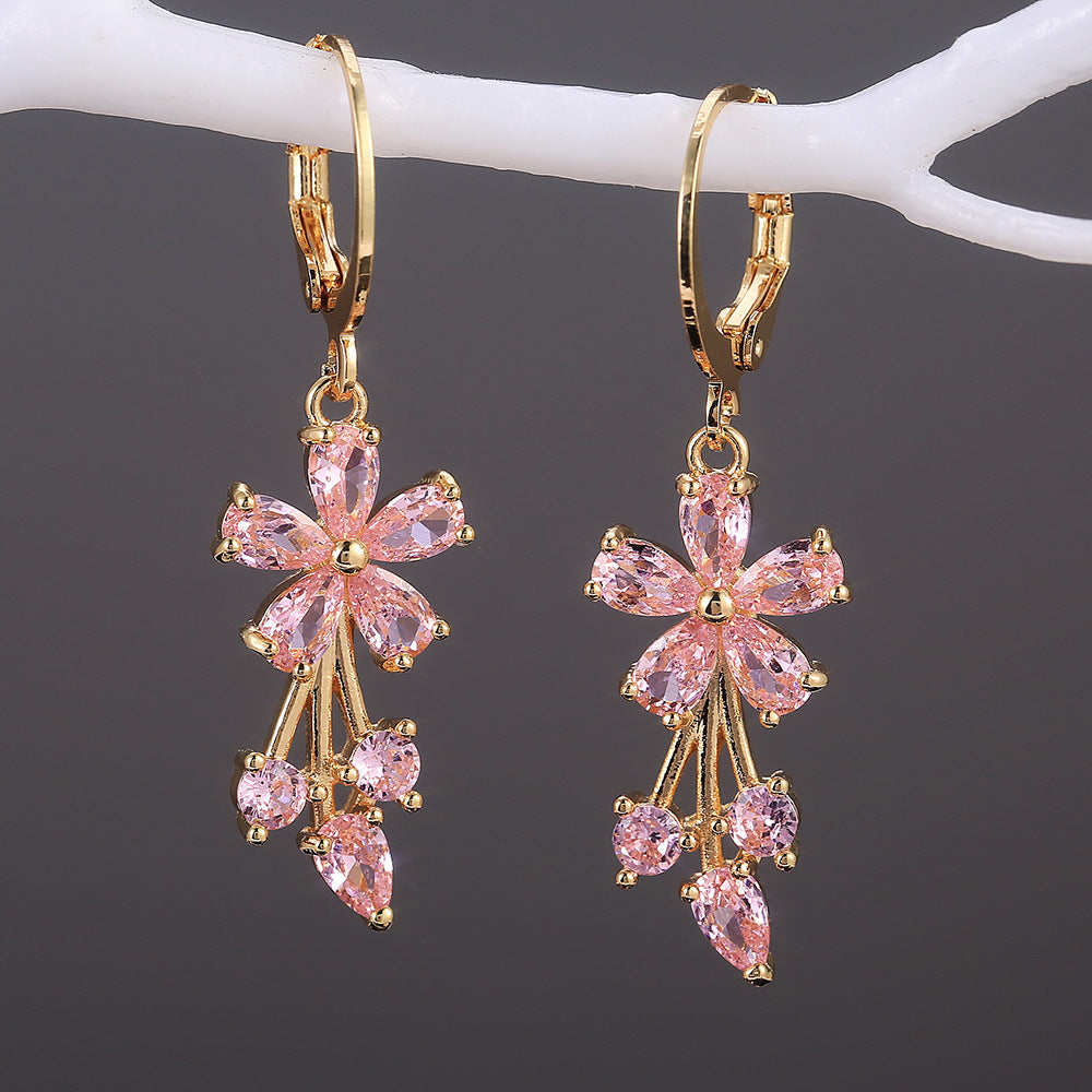 Fashion OL Copper Inlaid Zircon Flower Earrings PrestigePearls